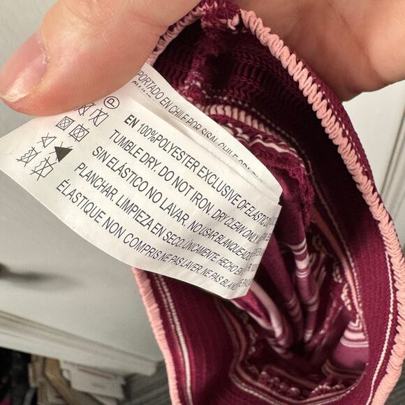 Forever 21 Contemporary Maroon Striped Wide Leg Pants Smocked Waist Small - Picture 9 of 9